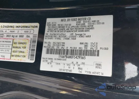 2015 Ford Mustang V6 from USA, damaged, VIN 1FA6P8AM0F5429565